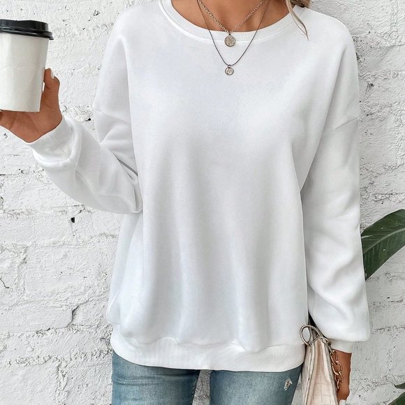 White Preppy Womens Contrast Lace Drop Shoulder Split Back Sweatshirt - Picture 2 of 5